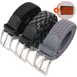 Safekeepers elastische riem - Gevlochten Riem - 3 Stuks - Elastiek Riem - Stretch Broekriem - zwart, grijs en zwart-grijs