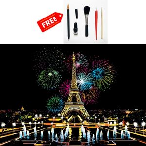 Scratch Art voor Volwassenen en Kinderen | Fireworks Paris France | Incl. 5 Krastools | Krastekeningen DIY Knutselen | Krasfolie, Kraskunst, Hobby voor Volwassenen