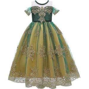 Prinses - Anna luxe jurk - Prinsessenjurk - Verkleedkleding - Feestjurk - Sprookjesjurk - Groen - Maat 98/104 (2/3 jaar)