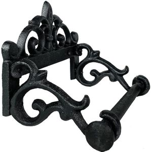 Toiletrolhouder hangend zwart gietijzer 14 cm x 9.5 cm - Landelijke WC-rol houder metaal - Muurbevestiging