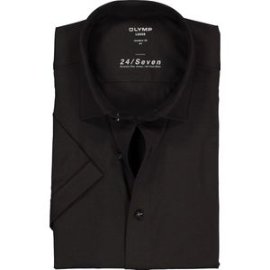 OLYMP Luxor 24/Seven modern fit overhemd - korte mouw - zwart tricot - Strijkvriendelijk - Boordmaat: 39