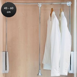 Eleganca Kledinglift - 45-60 cm - Kledingstang Verstelbaar - Kledingroede - Garderobestang - Garderobelift - 12 kg Draagvermogen - Zilver en Chroom