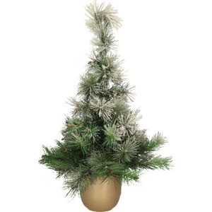 Everlands Kerstboom - kleine kunst kerstboom - H75 cm - keramiek pot goud