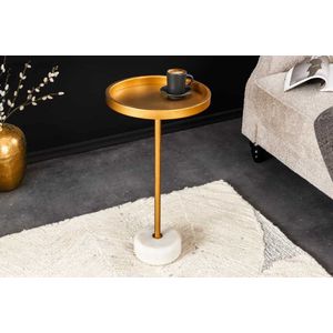Ronde bijzettafel TRAYFUL 60cm goud ijzer wit marmeren voet handgemaakt - 44849