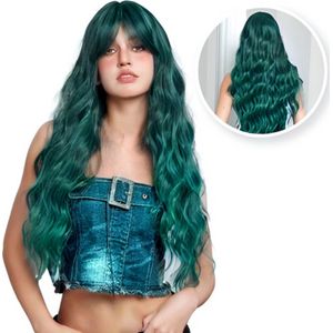 Sassy Goods® Groene Pruik - Pruiken Dames Lang Haar - Wig - 70 cm