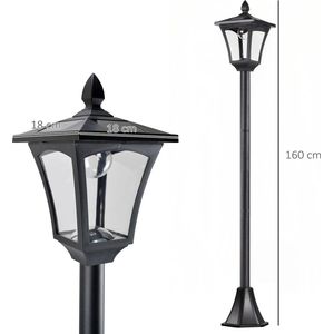 Lantaarnpaal voor Buiten - Tuinlamp Staand - Lantaarnpaal Solar - 18 x 18 x 160 - Met Zonnepaneel - Zwart
