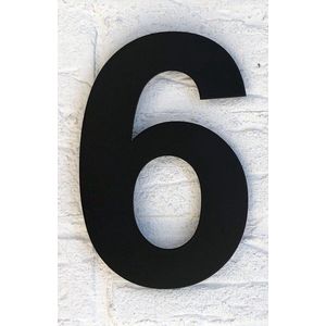 Huisnummer Zwart RVS Nummer 6 - Groot 20 cm XXL - Arial Vlak Mat Zwart - Promessa Design