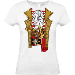 Dames t-shirt Piraten Kostuum | Carnavalskleding dames | Carnaval Kostuum | Foute Party | Wit Dames | maat XS