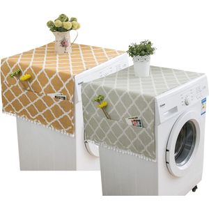 Wasmachine-hoes met zakken, bovenste afdekking wasmachine, stofbescherming voor wasmachines, koelkasten, drogers, afdekstof in pastorale stijl, 2 stuks 55 x 130 cm (geel en groen)