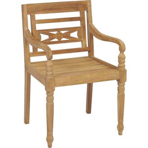vidaXL Stoelen Batavia 6 stuks - Massief Teakhout Tuinstoel - Teak Hout - Buitenmeubilair - Tuinset - Lounge Stoel