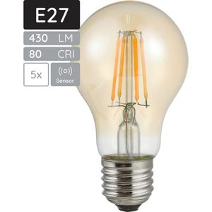 SPL E27 LED Lamp 4W met Dag en Nacht Sensor - Goud - Warm Wit - LED Filament - Amber - Vervangt 45W - 5 Stuks
