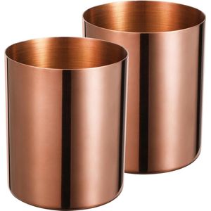 Ronde roestvrijstalen pennenhouder/potloodbeker/bureauorganisator/make-uporganisator, borstelhouder/cosmetische houder/kaptafel, badkameraanrechtaccessoires.Rose goud.2pcs.