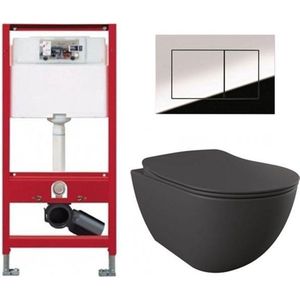 Tece Toiletset - Inbouw WC Hangtoilet wandcloset - Creavit Mat Antraciet Tece Now Glans Chroom