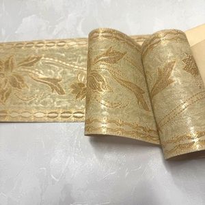 creme goud rand textiel gebreide design bladeren 7582/A