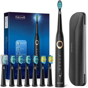 Elektrische Tandenborstel - 8 Opzetborstels - 2min Smart Timer - Batterijduur Tot 30 dagen - Reis Etui - Zwart