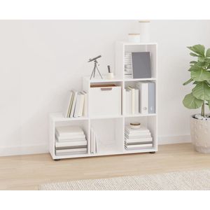 The Living Store Boekenkast trapvormig 107 cm bewerkt hout hoogglans wit - Boekenkast - Houten Boekenkast - Bibliotheek - Opbergkast - Livingroom Furniture