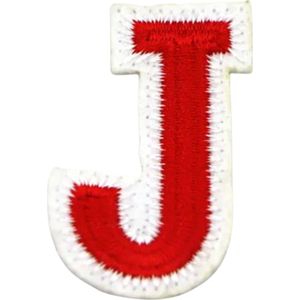 Alfabet Letter Embleem Strijk Patch Rood Wit Letter J / 3.5 cm / 4.5 cm
