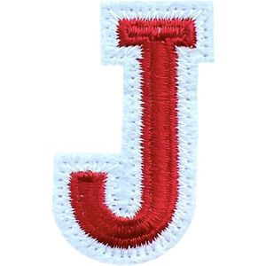 Alfabet Letter Embleem Strijk Patch Rood Wit Letter J / 3.5 cm / 4.5 cm