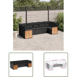 The Living Store Loungeset Tuinzwart 7 Zitkussens Modulair PE-Rattan - 55x55 cm wasbaar