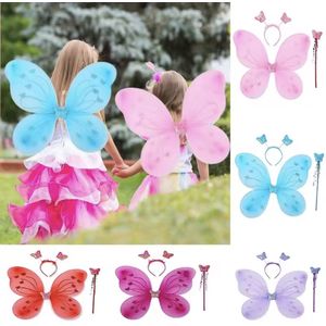 Vlinder Outfit voor Kids - Kleur: Blauw - Fee - Carnaval / Rollenspel - Inclusief: Vleugels, Haarband & Toverstaf - Glitter Vlinder - One Size - Geschikt voor 2 tot 6 Jaar - Vlinder Vleugels - Prinsessen Kostuum - Princess Outfit - Hoge Kwaliteit