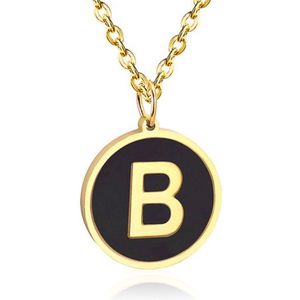 Goudkleurige Dames Schakelketting met Zwarte Kettinghanger Letter B