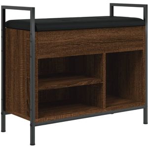 The Living Store Schoenenbankje 65,5x32x57,5 cm bewerkt hout bruin eikenkleur - Schoenenbankje - Schoenenbankjes - Halbankje - Opbergbankje