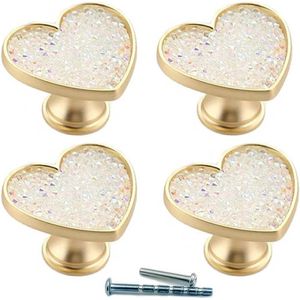 Gouden Messing Hart Lade Knoppen - Wit Kristal Kastknoppen - Set van 4