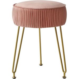 Fluwelen ronde voetensteun kruk - Roze fluwelen zitting met gouden stalen poten - LG-30P pop up stool