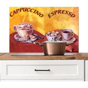 Spatscherm keuken 80x55 cm - Kookplaat achterwand Cappuccino - Espresso - Koffie - Vintage - Muurbeschermer - Spatwand fornuis - Hoogwaardig aluminium
