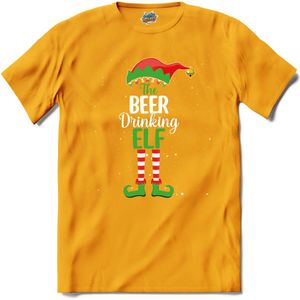 Foute kersttrui - Beer drinking kerstelf - T-Shirt - Heren - Geel - Maat XXL
