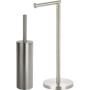 Spirella Badkamer accessoires set - WC-borstel/toiletrollen houder - metaal - zilver/zilver - Luxe uitstraling