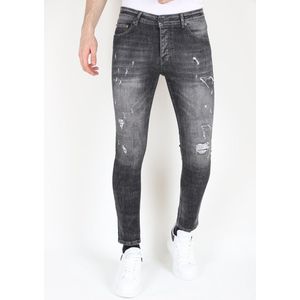 Heren Ripped Biker Jeans met Verfspatten Slim-fit -MM107- Zwart