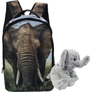 Rugtas Olifant- 42cm hoog- wilde dieren- jungle- incl. pluche olifant knuffel 30 cm.