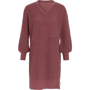 Knit Factory Robin Dames Jurk - Gebreide Trui Jurk - Wollen jurk - Herfst- & winterjurk - Wijde jurk - V-hals - Stone Red - 40/42 - Knielengte