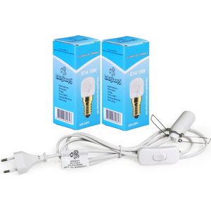 E14 Fitting, Kabel 1.8mtr, 2x gloeilamp (o.a. voor Zoutlamp) - Inc Aan/Uit Schakelaar - Extra Lange Kabel - LalaShops