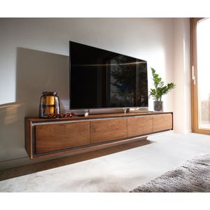 Tv-meubel Stonegrace acacia bruin steenfineer 200 cm 4 deuren zwevende Tv-meubel