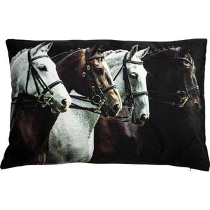 Sierkussen - Fluweel Country Paarden M - Multicolor - 60 Cm X 40 Cm