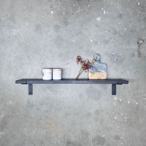 GoudmetHout Massief Eiken Wandplank - 160x20 cm - Zwart eiken - Industriële plankdragers L-vorm mat zwart - Staal - Zwarte wandplank