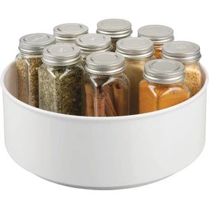 mDesign - Draaiplateau - carrousel/kruidenrek - ideale opberger in de keuken voor spijsolie, kruiden, specerijen, flesjes blikken en potjes - diep/plastic - wit