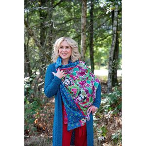 boho sjaal- kleurrijke sjaal- 100% katoen- handgemaakt- fairtrade- Tantilly- omslagdoek- bohemian- kunst afbeelding- kunst sjaal- artistieke sjaal