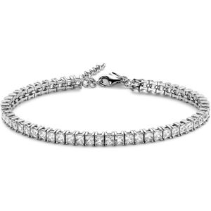 New Bling 9NB-0625 Zilveren Armband - Dames - Tennisarmband - Zirkonia - Vierkant - 3 mm - Rhodium - 15,5 + 3 cm Zilver