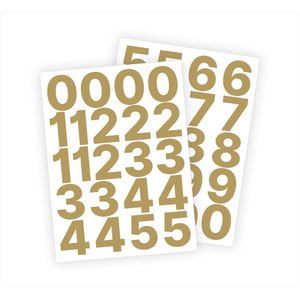 Cijfer stickers / Plaknummers - Stickervellen Set - Metallic Goud - 5cm hoog - Geschikt voor binnen en buiten - Standaard lettertype - Mat