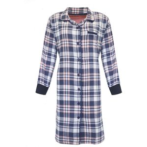 Irresistible Dames Nachthemd - Flannel - Doorknoop - Blauw - Maat L