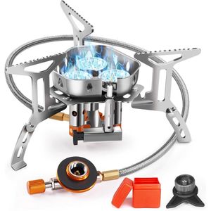 Gasfornuis 6800 W draagbare backpacken kachel winddicht verbeterd met 3 branders piëzo-ontstekingsadapters voor wandelen trekking picknick buiten koken BBQ - Camping