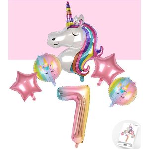 * Snoes * Unicorn * Eenhoorn Rainbow XL * Zevende verjaardag * Hoera 7 Jaar * Birthday * Ballon Cijfer 7