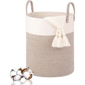 VORHOT wasmand van gevlochten katoen, 53L wasmand met handvat, wasmand opbergmand speelgoed, mand wasbox voor wasruimte kinderkamer woonkamer badkamer 46 x 38 cm