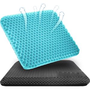 Gel Zitkussen, Orthopedisch Dubbel Laags Verdikt Zitkussen met Antislip Stofhoes, Ademend Stoelkussen, Gel Kussen, Zitkussen voor Bureaustoel (Azurblauw, 43x39x4 cm)