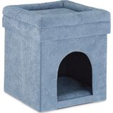 Relaxdays kattenmand poef - hocker kat - poezenmand - kattenhuis krukje - opvouwbaar grijs