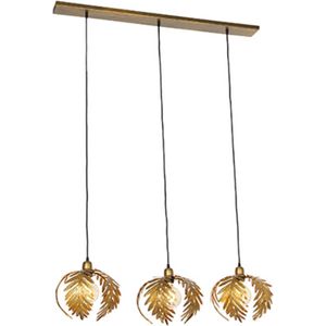 QAZQA botanica - Landelijke Hanglamp voor boven de eettafel | in eetkamer - 3 lichts - L 100 cm - Goud/messing - Woonkamer | Slaapkamer | Keuken