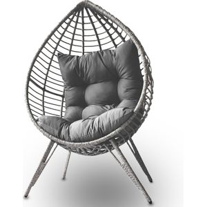 Rijoka Eggy Original – Loungestoel – Grijs met Kussen – Stoel op Pootjes – 97x70x150cm